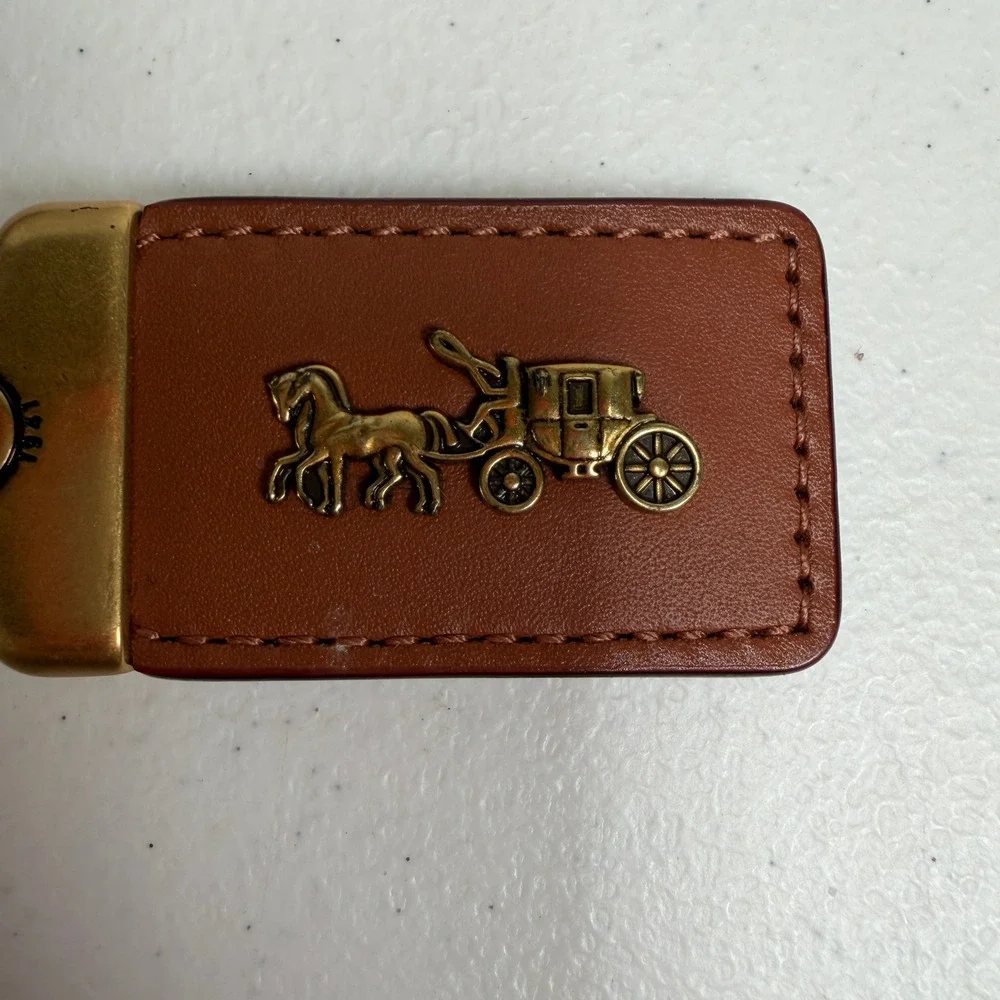 Coach 2.5 inch Bag Charm Fob Hangtag 1941 Horse and Carriage Brass Leather Brown